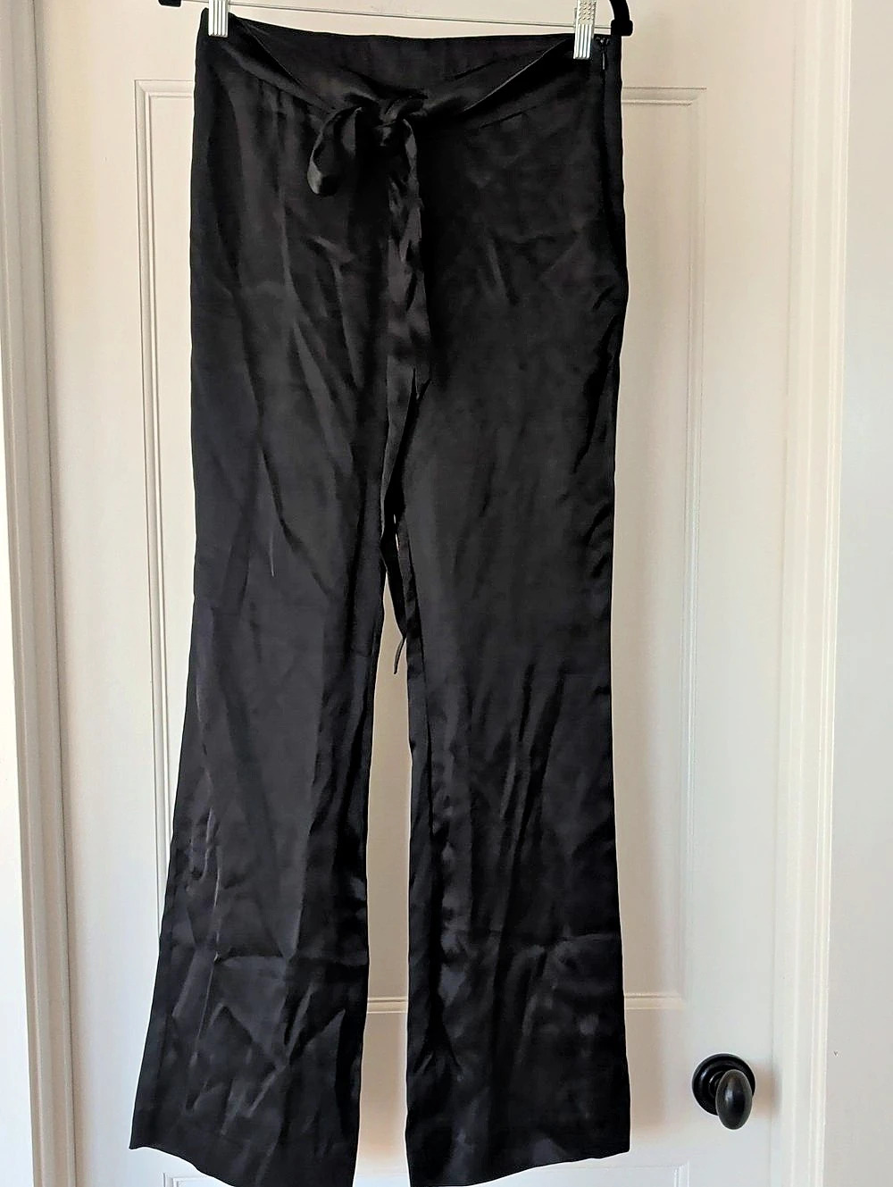 Zara Black Satin Effect Full Length High-Waist Trousers High-Waist Flare Pants